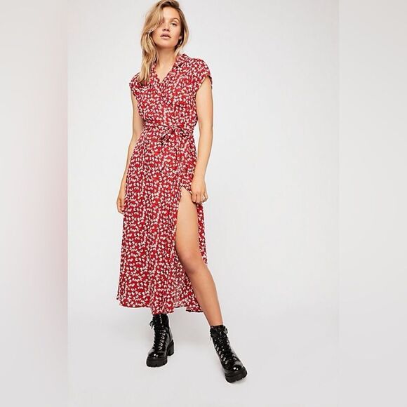 Free People Dresses & Skirts - Free People So Fetch MIDI Wrap Dress in Red Floral